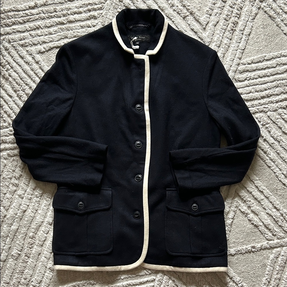 Rag and bone navy wool Jacket with Cream Trim
